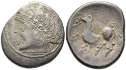 CENTRAL EUROPE. East Noricum. 'Samobor' type. Tetradrachm (AR, 25 mm, 10.98 g) 2nd–1st century BC.

Stylized diademed head left. / Stylized horse le...