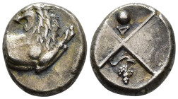 THRACE. Thracian Chersonesos. Hemidrachm (AR, 12 mm, 2.32 g) c. 386–338 BC, "Kardia".

Forepart of lion right, head reverted. / Quadripartite incuse...
