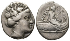 EUBOIA. Histiaia. Tetrobol (AR, 14 mm, 1.94 g) 3rd–2nd century BC.

Head of nymph Histiaia wearing a vine-wreath, earring and necklace right. / [IΣT...