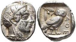 ATTICA. Athens. Late 'transitional issue' Tetradrachm (AR, 25 mm, 17.25 g) c. 460–454 BC.

Head of Athena right, wearing crested Attic helmet decora...
