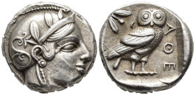 ATTICA. Athens. Late 'transitional issue' Tetradrachm (AR, 23 mm, 17.18 g) c. 460–454 BC.

Head of Athena right, wearing crested Attic helmet decora...