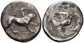 SIKYONIA. Sikyon. Stater (AR, 26 mm, 10.94 g) c. 431–400 BC.

Chimaera advancing right; below retrograde ΣE. / Dove flying right; above tail feather...