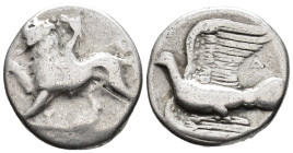 SIKYONIA. Sikyon. Triobol (AR, 15 mm, 2.84 g) c. 330–280 BC.

Chimera standing left with right forepaw slightly raised; below ΣΙ. / Dove flying left...