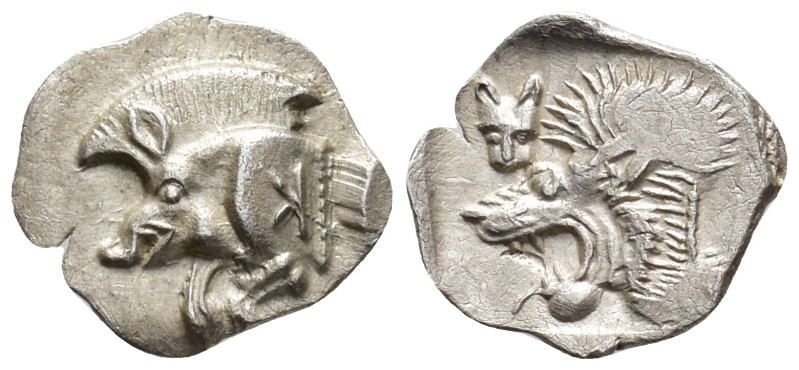 MYSIA. Kyzikos. Obol (AR, 10 mm, 0.39 g) c. 525-475 BC.

Forepart of boar left...