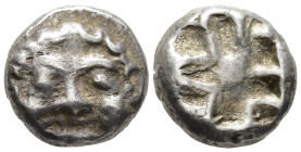 MYSIA. Parion. Drachm (AR, 12 mm, 3.27 g) 5th century BC.

Facing gorgoneion with large ears and protruding tongue. / Irregular pattern within quadr...