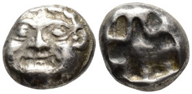 MYSIA. Parion. Drachm (AR, 12 mm, 3.31 g) 5th century BC.

Facing gorgoneion with large ears and protruding tongue. / Irregular pattern within quadr...
