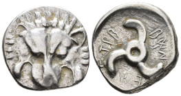 LYCIAN DYNASTS. Trbbenimi (c. 390–375 BC). 1/3 Stater (AR, 15 mm, 2.77 g) Wedrei mint.

Facing lion's scalp. / Lycian inscription ('Trbbãnimi'), Tri...