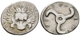 LYCIAN DYNASTS. Trbbenimi (c. 390–375 BC). 1/3 Stater (AR, 18 mm, 3.17 g) Wedrei mint.

Facing lion's scalp. / Lycian inscription ('Trbbãnimi'), Tri...