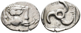 LYCIAN DYNASTS. Mithrapata (c. 390–370 BC). 1/3 Stater (AR, 18 mm, 3.08 g) Uncertain mint.

Facing lion's scalp. / Lycian inscription ('Mithrapata')...