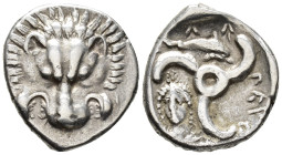 LYCIAN DYNASTS. Perikles (c. 380–360 BC). 1/3 Stater (AR, 16 mm, 2.96 g) Uncertain mint.

Facing lion's scalp. / Lycian inscription ('Perikle'), Tri...