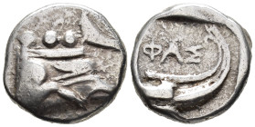 LYCIA. Phaselis. Tetrobol (AR, 14 mm, 3.44 g) c. 500–440 BC.

Prow of galley right in the form of a forepart of a boar. / ΦΑΣ Stern of galley right ...