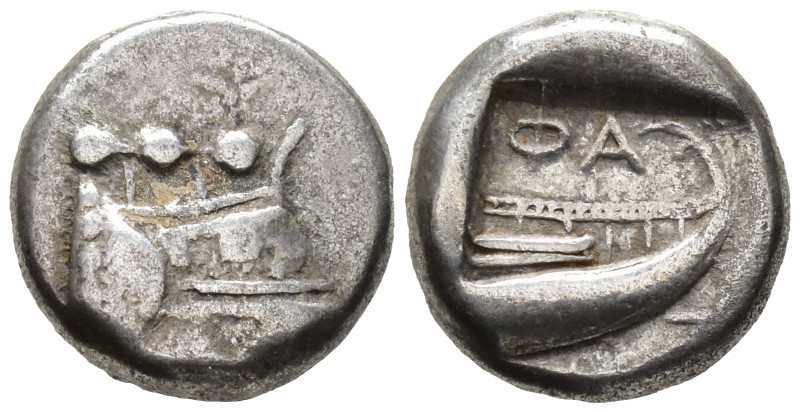 LYCIA. Phaselis. Tetrobol (AR, 13 mm, 3.40 g) c. 500–440 BC.

Prow of galley r...