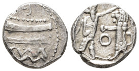 PHOENICIA. Sidon. Ba`alšillem (Sakton) II (c. 401–366 BC). 1/16 Shekel (AR, 9 mm, 0.75 g) 

Phoenician galley left; above, Phoenician 'B'; below wav...