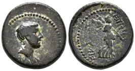 IONIA. Smyrna. Britannicus (?) (AD 41–55). Hemiassarion (AE, 16 mm, 3.79 g) Magistrates Philistos and Eikadios.

[Z]MY[P] Bare-headed and draped bus...