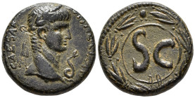 SELEUCIS and PIERIA. Antioch. Nero (AD 54–68). Semis' (AE, 20 mm, 7.27 g) 

[IM NER] CLAV CAESAR Laureate head of Nero right; in right field coiled ...