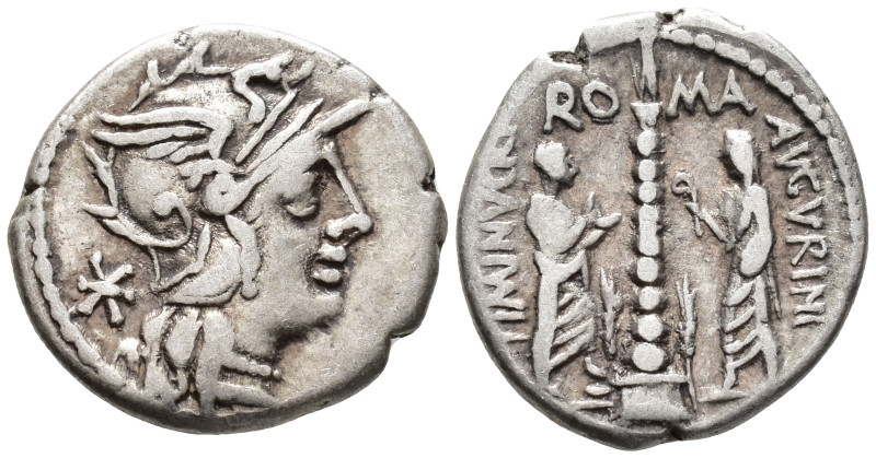 Ti. Minucius C.f. Augurinus, 134 BC. Denarius (AR, 19 mm, 3.81 g) Rome mint.

...