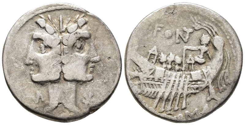 C. Fonteius, 114–113 BC. Denarius (AR, 19 mm, 3.63 g) Rome mint.

Laureate, ja...