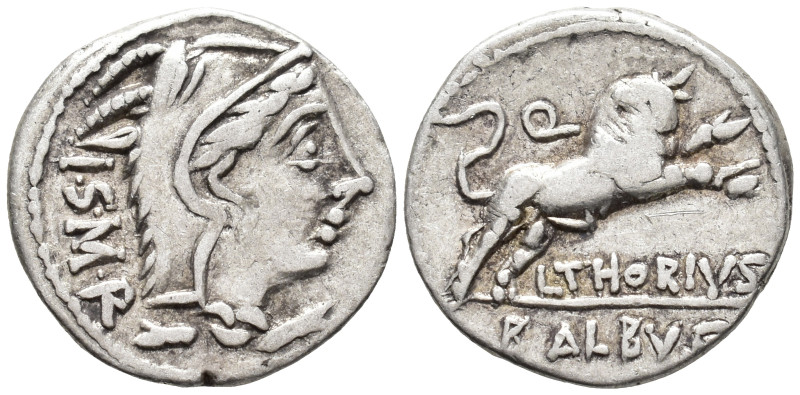 L. Thorius Balbus, 105 BC. Denarius (AR, 19 mm, 3.82 g) Rome mint.

I S M R He...