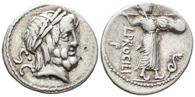 L. Procilius, 80 BC. Denarius (AR, 18 mm, 3.42 g) Rome mint.

S C Laureate hea...