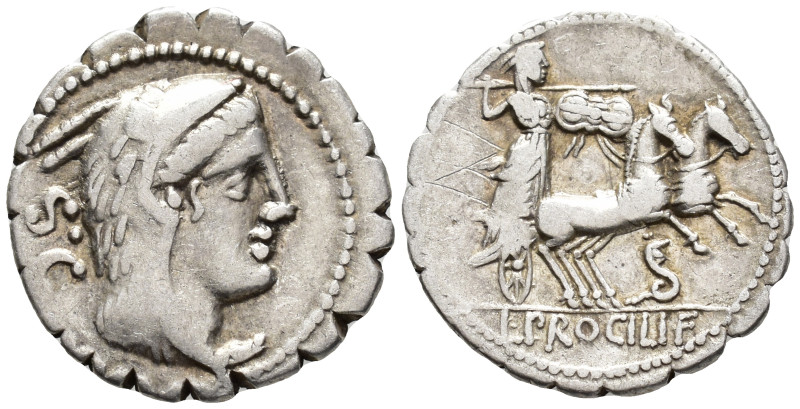 L. Procilius, 80 BC. Denarius (AR, 19 mm, 3.93 g) Rome mint.

S C Head of Juno...