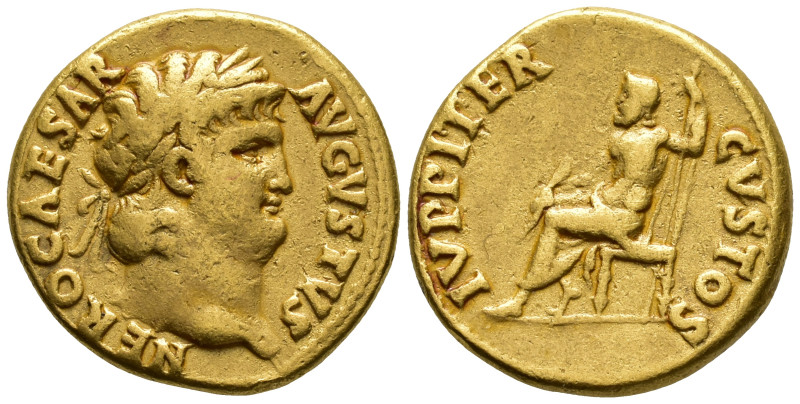 Nero (AD 54–68). Aureus (Gold, 18 mm, 7.24 g) AD 67–68, Rome mint.

NERO CAESA...