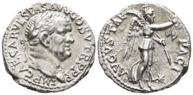 Vespasian (AD 69–79). Denarius (AR, 18 mm, 3.31 g) late AD 74, Ephesus mint.

IMP CAESAR VESPAS AVG COS V TR P P P Laureate head of Vespasian right....