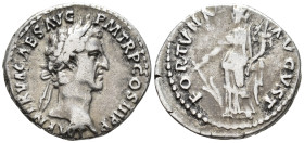 Nerva (AD 96–98). Denarius (AR, 19 mm, 3.35 g) AD 97, Rome mint.

IMP NERVA CAES AVG P M TR P COS III P P Laureate head of Nerva right. / FORTVNA AV...