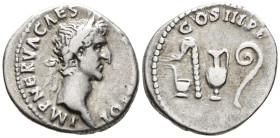 Nerva (AD 96–98). Denarius (AR, 18 mm, 3.44 g) AD 97, Rome mint.

IMP NERVA CAES AVG P M TR POT Laureate head of Nerva right. / COS III P P Simpulum...