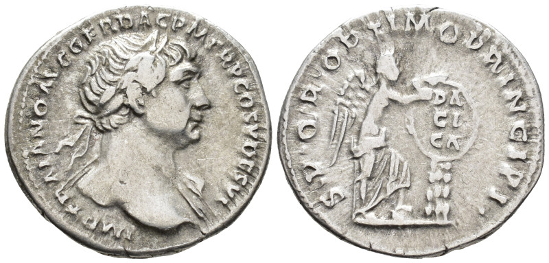 Trajan (AD 98–117). Denarius (AR, 19 mm, 2.98 g) AD 111, Rome mint.

IMP TRAIA...