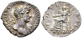 Hadrian (AD 117–138). Denarius (AR, 19 mm, 2.91 g) AD 118, Rome mint.

IMP CAESAR TRAIAN HADRIANVS AVG Laureate head of Hadrian right, with slight d...