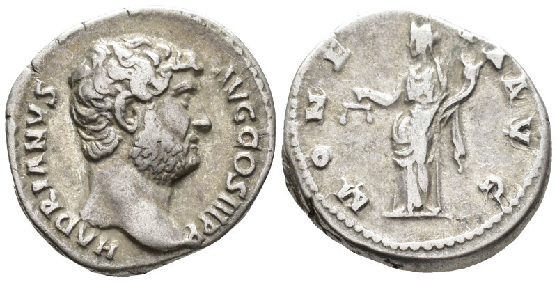 Hadrian (AD 117–138). Denarius (AR, 17 mm, 3.19 g) AD 136, Rome mint.

HADRIAN...