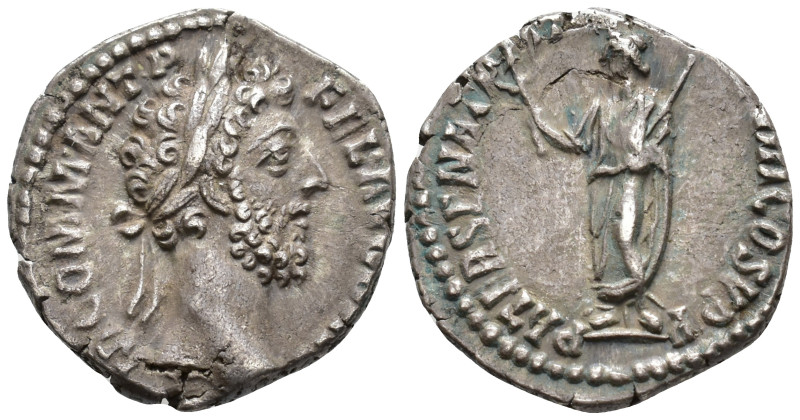 Commodus (AD 177–192). Denarius (AR, 17 mm, 2.94 g) AD 187, Rome mint.

M COMM...