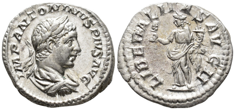 Elagabalus (AD 218–222). Denarius (AR, 20 mm, 3.25 g) AD 219, Rome mint.

IMP ...