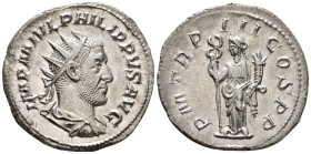 Philip I (AD 244–249). Antoninianus (AR, 22 mm, 4.33 g) AD 246, Rome mint.

IMP M IVL PHILIPPVS AVG Radiate, draped and cuirassed bust of Philip I r...