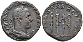 Philip I (AD 244–249). Sestertius (AE, 28 mm, 19.21 g) Rome mint.

IMP M IVL PHILIPPVS AVG Laureate, draped and cuirassed bust of Philip I right. / ...