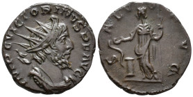 Victorinus (AD 269–271). Antoninianus (AE, 19 mm, 2.99 g) c. early–mid AD 271, Trier mint.

IMP C VICTORINVS P F AVG Radiate, draped and cuirassed b...