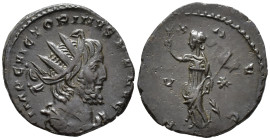 Victorinus (AD 269–271). Antoninianus (AE, 20 mm, 2.63 g) c. late AD 269–early 271, Trier mint.

IMP C VICTORINVS P F AVG Radiate, draped and cuiras...