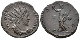 Victorinus (AD 269–271). Antoninianus (AE, 20 mm, 2.84 g) c. late AD 269–early 271, Trier mint.

IMP C VICTORINVS P F AVG Radiate, draped and cuiras...