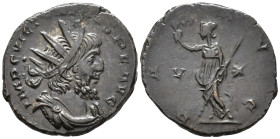 Victorinus (AD 269–271). Antoninianus (AE, 20 mm, 3.57 g) c. late AD 269–early 271, Trier mint.

IMP C VICTORINVS P F AVG Radiate, draped and cuiras...