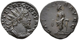 Tetricus I (AD 271–274). Antoninianus (AE, 18 mm, 2.42 g) c. mid AD 272–mid 273, Trier mint.

IMP TETRICVS P F AVG Radiate and cuirassed bust of Tet...