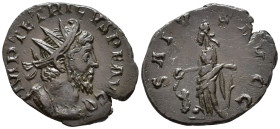 Tetricus I (AD 271–274). Antoninianus (AE, 20 mm, 2.33 g) c. early AD 274, Trier mint.

IMP TETRICVS P F AVG Radiate and cuirassed bust of Tetricus ...