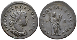 Tacitus (AD 275–276). Antoninianus (AE, 23 mm, 4.16 g) March – April AD 276, Lugdunum mint.

IMP CL TACITVS AVG Radiate, cuirassed and draped bust o...