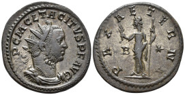 Tacitus (AD 275–276). Antoninianus (AE, 23 mm, 4.37 g) May – June AD 276, Lugdunum mint.

IMP C M CL TACITVS P F AVG Radiate, cuirassed and draped b...