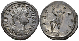 Tacitus (AD 275–276). Antoninianus (AE, 23 mm, 3.55 g) November – December AD 275, Ticinum mint.

IMP C M CL TACITVS AVG Radiate and cuirassed bust ...