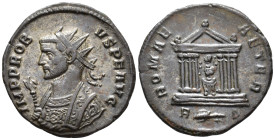 Probus (AD 276–282). Antoninianus (AE, 21 mm, 3.57 g) AD 276–282, Rome mint.

IMP PROBVS P F AVG Radiate bust of Probus left in consular robes, hold...