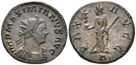 Maximianus, First reign (AD 286–305). Antoninianus (AE, 21 mm, 3.87 g) AD 292–294, Lugdunum mint.

IMP MAXIMIANVS AVG Radiate and cuirassed bust of ...