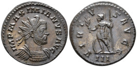 Maximianus, First reign (AD 286–305). Antoninianus (AE, 23 mm, 4.35 g) AD 291–294, Lugdunum mint.

IMP MAXIMIANVS AVG Radiate and cuirassed bust of ...