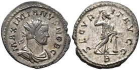 Galerius, Caesar (AD 293–305). Antoninianus (AE, 24 mm, 4.37 g) AD 295, Lugdunum mint.

MAXIMIANVS NOB C Radiate, cuirassed and draped bust of Galer...