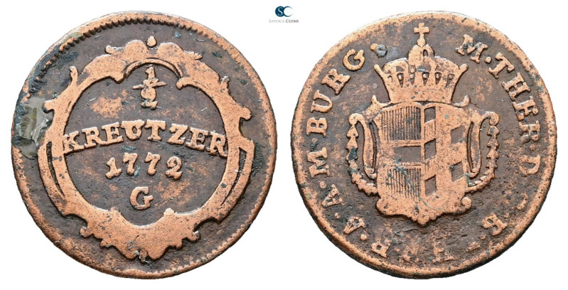 Austria. AD 1772. 
1/2 Kreuzer 1772 G

 mm, 3,38 g



Very Fine