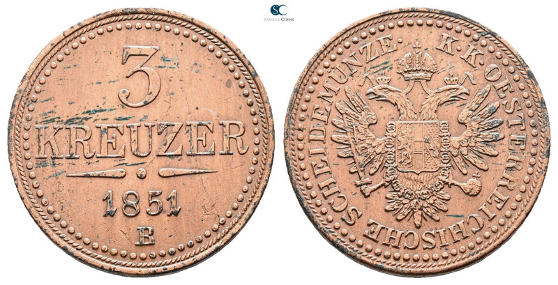 Austria. AD 1851. 
3 Kreuzer 1851 B

 mm, 16,25 g



Nearly Extremely Fin...